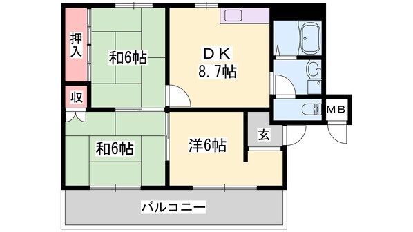 飾磨駅 徒歩7分 2階の物件間取画像